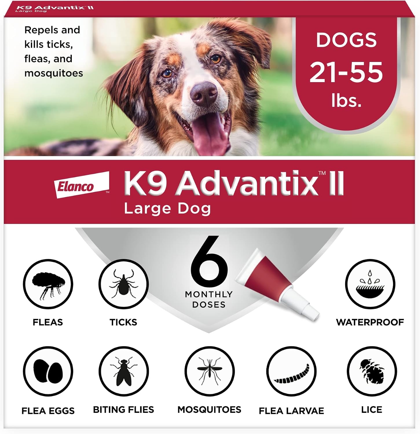 K9 Advantix II Flea & Tick Topical for Large Dogs 21–55 lbs., 6-Dose