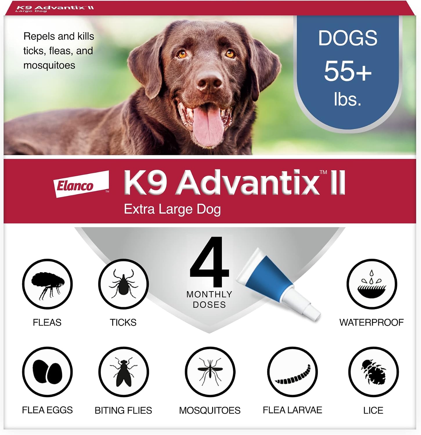 K9 Advantix II Flea & Tick Topical for Extra Large Dogs Over 55 lbs., 4-Dose