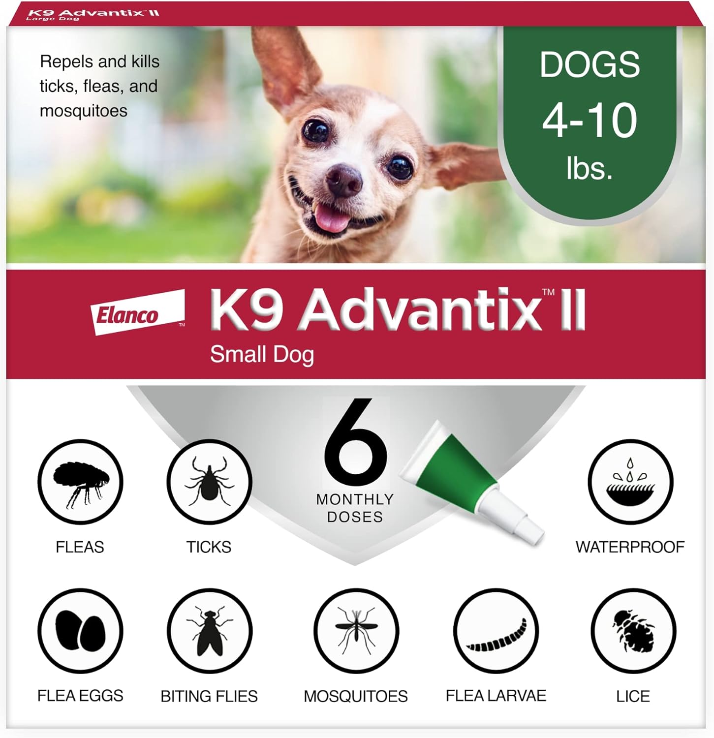 K9 Advantix II Flea & Tick Topical for Small Dogs 4–10 lbs., 6-Dose